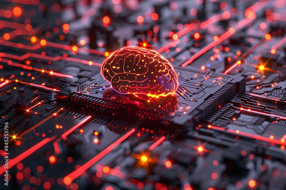 Poster editorial style illustration of a machine learning process featuring artificial intelligence, deep d
