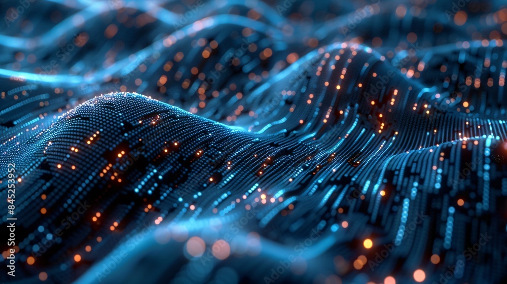 Poster editorial style illustration of a machine learning process featuring artificial intelligence, deep d