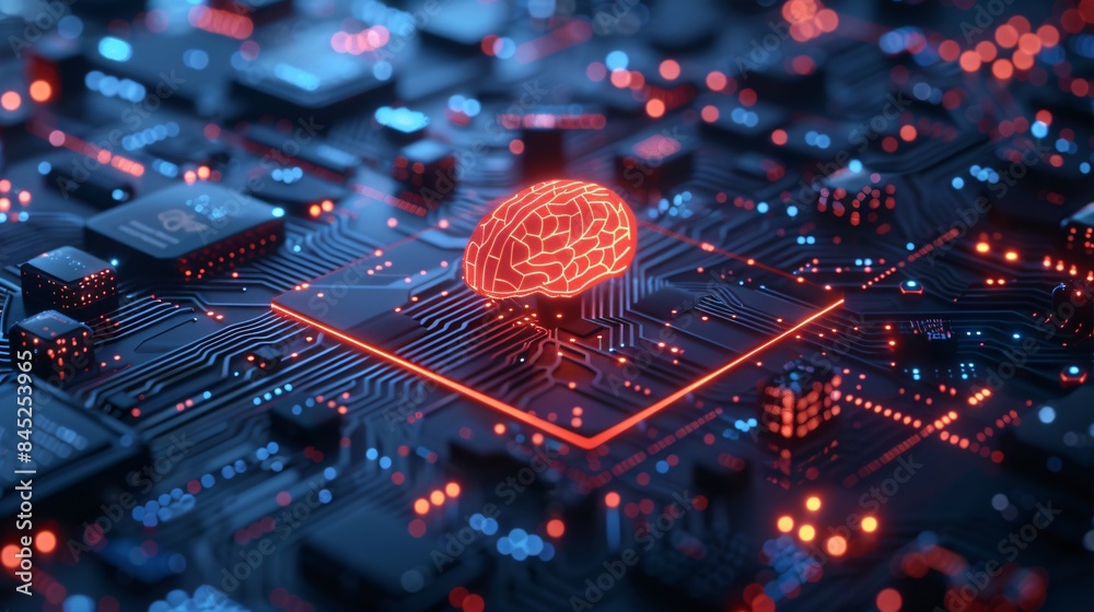 Poster editorial style illustration of a machine learning process featuring artificial intelligence, deep d
