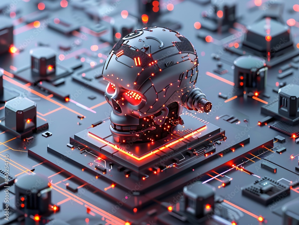 Poster editorial style illustration of a machine learning process featuring artificial intelligence, deep d