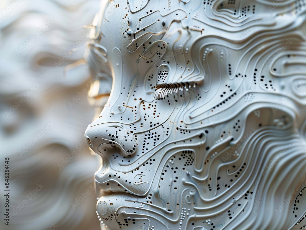 Poster editorial style illustration of a machine learning process featuring artificial intelligence, deep d