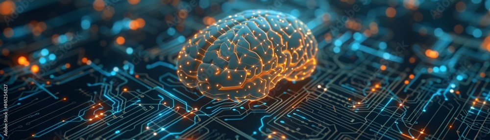 Poster documentary style illustration of a machine learning process featuring artificial intelligence, deep