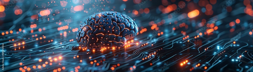 Poster documentary style illustration of a machine learning process featuring artificial intelligence, deep
