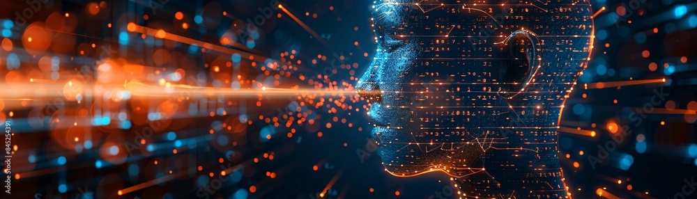 Poster editorial style illustration of a machine learning process featuring artificial intelligence, deep d