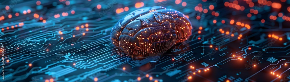 Poster editorial style illustration of a machine learning process featuring artificial intelligence, deep d