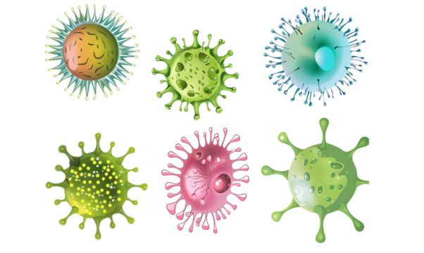 Set of microbes and viruses Isolated on Transparent Background