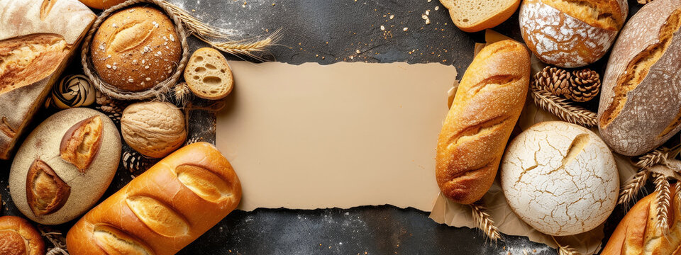cover top view bread bakery shop or supermarket banner blank copy space area background