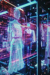 Obraz premium Step into the future with our digital fashion showroom featuring state-of-the-art holographic displays, showcasing the latest trends and styles