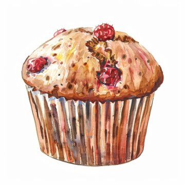 watercolor muffin with raspberries on white clip art preview