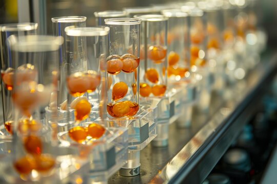 A laboratory setup with multiple test tubes containing embryos