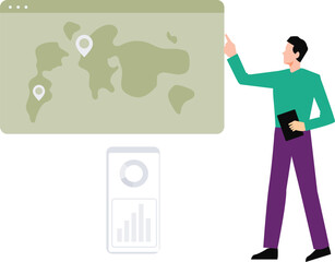 A boy is pointing at a location pin.