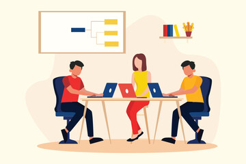 Gathering employees Concept. Colored flat vector illustration isolated.