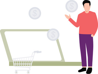 A boy is shopping online.