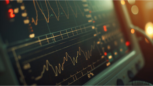 heart streamline monitor on an EKG machine in a modern hospital room