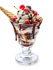 Delicious ice cream sundaes, isolated, white background