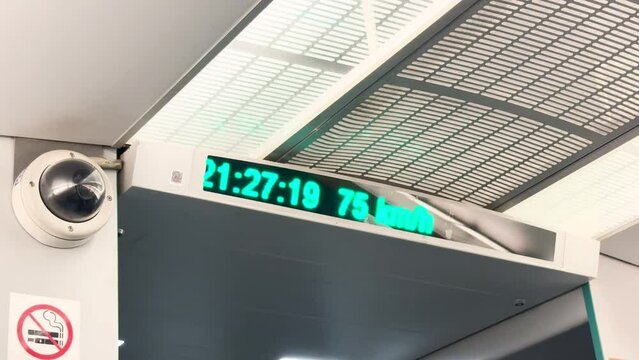 Speed meter inside a magnetic train in Shanghai, China.