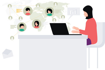 Girl talking to online business partners around the world.