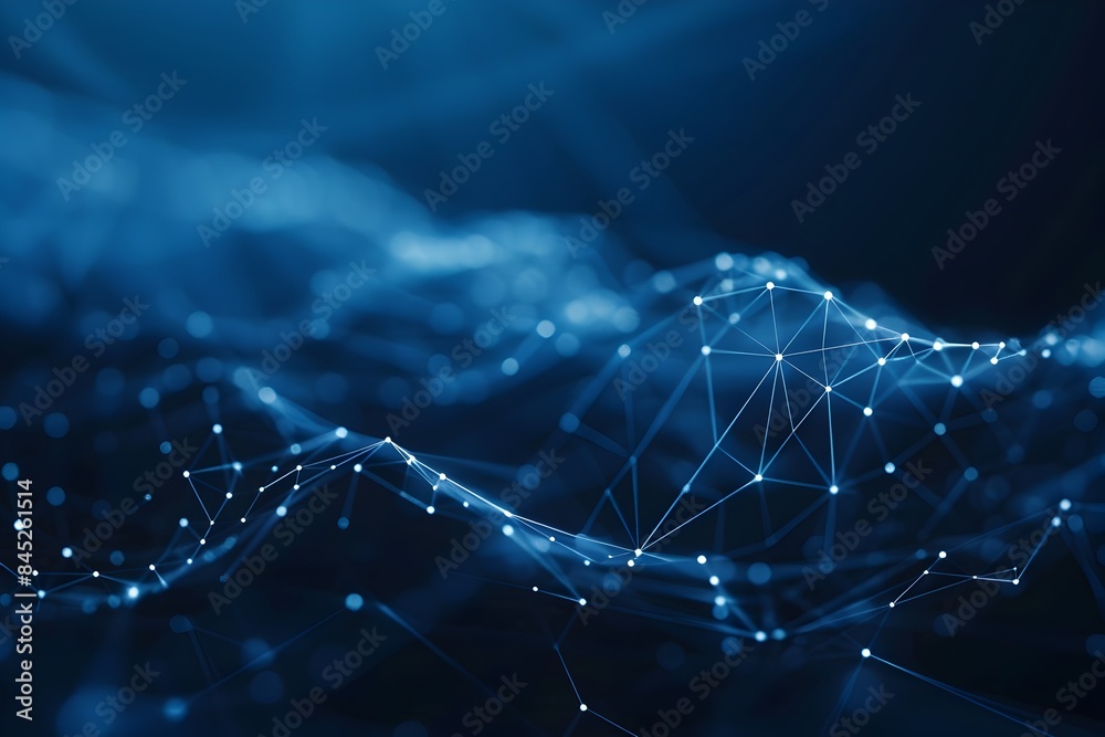 Poster abstract blue background with interconnected dots and lines forming a network structure