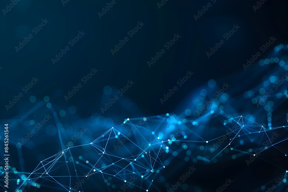 Poster abstract blue background with interconnected dots and lines forming a network structure