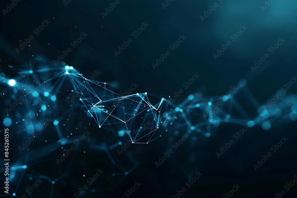Poster abstract blue background with interconnected dots and lines forming a network structure