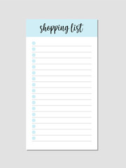 Blank Shopping List Template with Blue Header for Grocery Organization and Planning