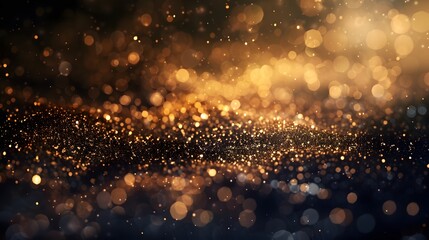 background of abstract glitter lights. gold and black. de focused. banner. 