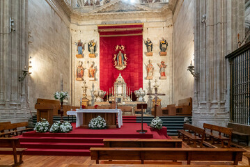 detail view of a side chapel and altar piece in the New Cathedral of Salamanca