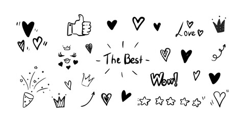 Likes on social media hand drawn doodle illustration set