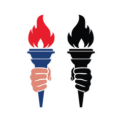 Hand hold Torch Fire Flame Light for Sport Event Logo Design Vector template
