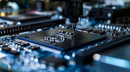 Microchip on a production line, engineering and construction