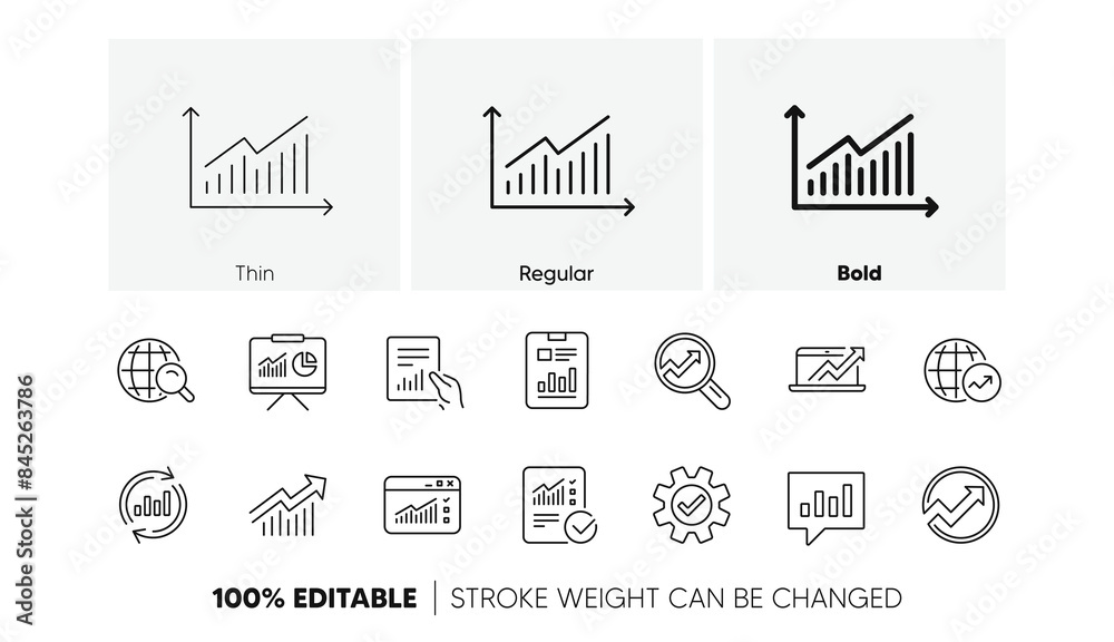 Poster reports, charts and graphs. analytics line icons. data statistics linear icon set. line icons set. v