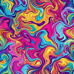Obraz premium Seamless pattern of vibrant, neon liquid marble waves blending together, Generative AI