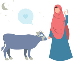 A girl is standing next to a cow.