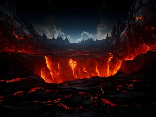 Fiery Depths of the Hellish Underworld Landscape