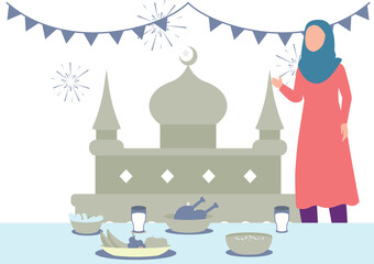 The girl is arranging the food.