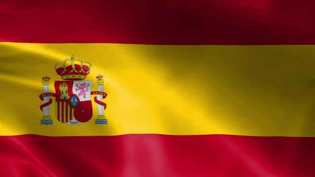 Spanish flag in the wind. Detailed fabric texture.