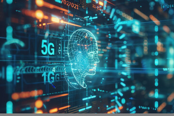 Obraz premium artificial intelligence data with human face