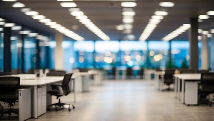 Blurred empty open space office. Abstract light bokeh at office interior background for design