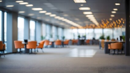 Blurred empty open space office. Abstract light bokeh at office interior background for design