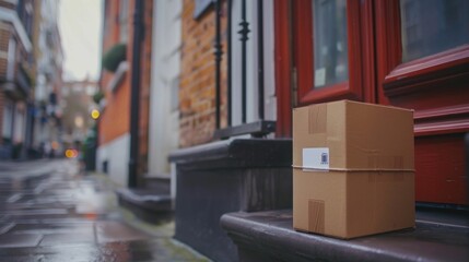 Contactless delivery service with a package left at the doorstep of a residential or commercial building along with a digital notification sent to the recipient s mobile device