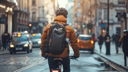 Courier Navigating Busy Urban Streets on Bicycle During Rush Hour Delivery   Blur Effect Captures the Fast Paced Energetic Atmosphere of a City on the Move