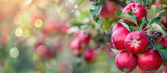 Ripe red apples waiting to be picked on a tree in the apple orchard.