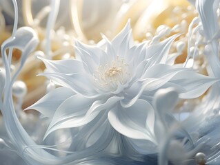 Fototapeta premium Stunning 3D White Floral Bloom in Futuristic Swirling Motion