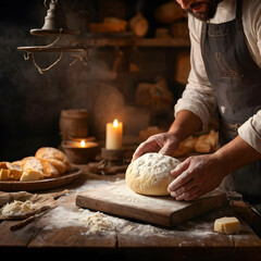 People kneading dough for bread preparation