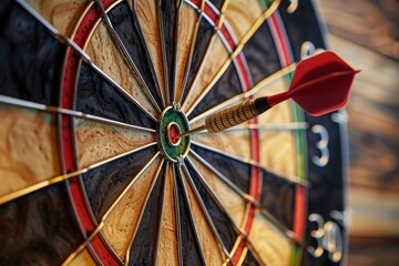 Perfect Bullseye: Dartboard with a Precise Hit Achieving Excellence in Targeting