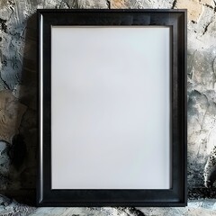 Mockup of a black vertical frame, which is blank, on an old wall.