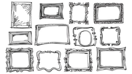 Hand drawn picture frames, doodle vector set on white background