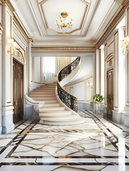 Hall interior with stairs. 3d illustration