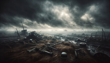 a bunch of debris in the middle of a field