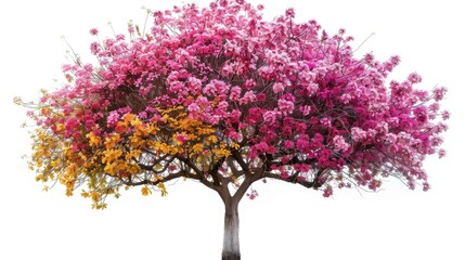 Obraz premium Colorful tree in bloom against a white background in the park during spring for a calming atmosphere at home